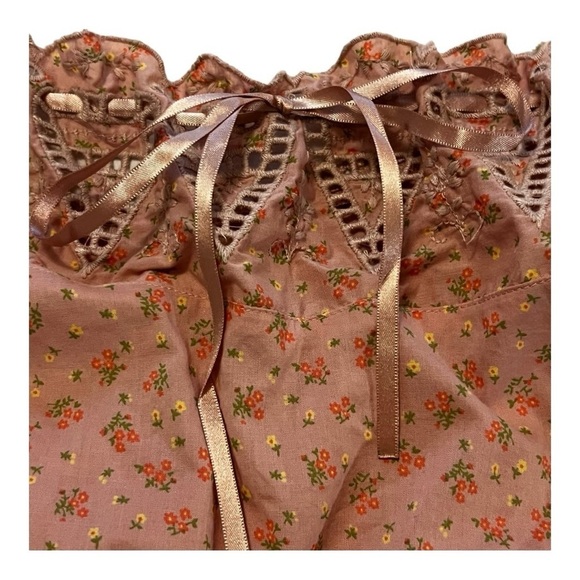 Lucky Brand Lace Detail Spaghetti Strap bow tie Top Shirt XL Cropped Floral Boho - Picture 3 of 15